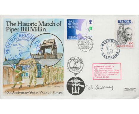 WW2 Colonel Tod Sweeney Signed The Historic March of Piper Bill Millin Flown First Day Cover. 10 of 50 Covers Issued. Flown i