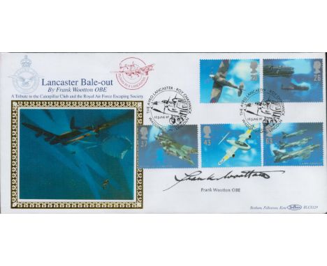 WW2 Aviation Artist Frank Wootton OBE Signed Lancaster Bale-Out by Frank Wootton Benhams Silk Cachet First Day Cover. 1942 of