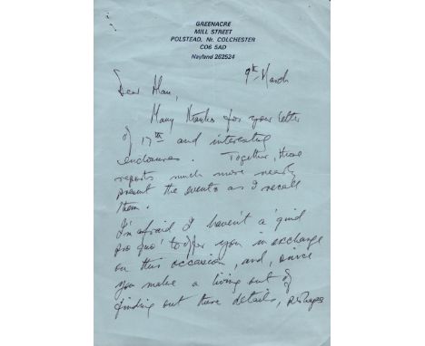 WW2 Air Marshall Gareth Clayton DFC Handwritten Letter To Military Author Alan Cooper Regarding A Meeting. Good condition. Al