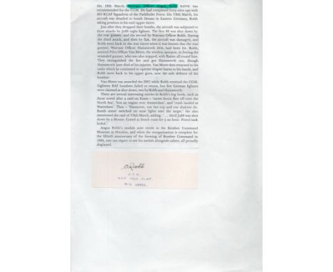 WW2 W/O Angus Robb CGM Hand signed Signature card with war bio attached to A4 Paper. War info sheet states events that happen