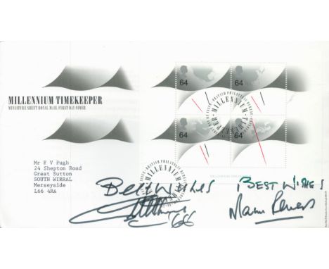 Football. Geoff Hurst and Martin Peters Signed Millennium Timekeeper First Day Cover. Mini Stamp sheet with 14/12/99 postmark