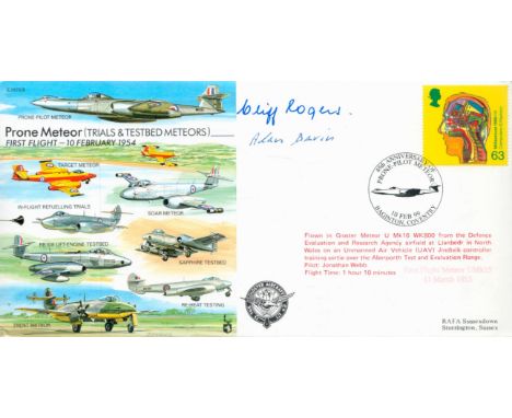 Cliff Rogers and Alan Bavin Signed Prone Meteor- First Flight 10 February 1954 FDC. British Stamp with 10 Feb 99 Postmark. Go