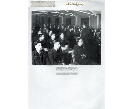 WW2 Air Vice Marshall Richard Ayling Hand signed signature piece attached to A4 paper with a black and white printed photo sh