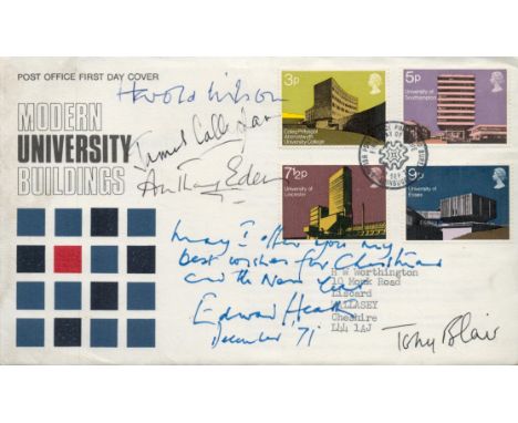 Politics. Harold Wilson, James Callaghan, Anthony Eden, Edward Heath and Tony Blair Signed Modern University Buildings First 