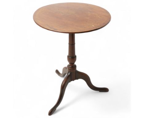 George III mahogany tripod, circular tilt-top on ring turned baluster pedestal, three out-splayed supports Dimensions: Height