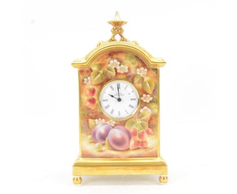 Late 20th century limited edition Royal Worcester mantle clock, hand painted by Jason Bowman with a still life of fruit upon 