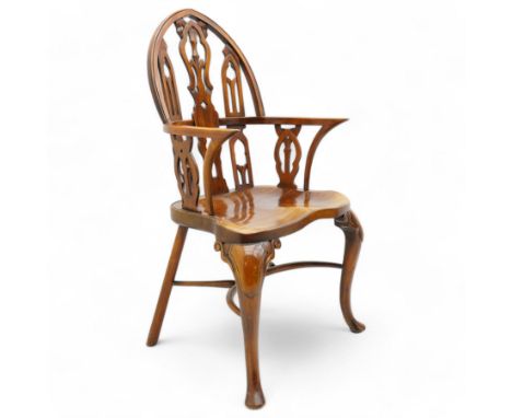 Mahogany 'Strawberry Hill' design Windsor armchair, pointed arch top over Gothic pattern pierced splats, dished seat on shiel