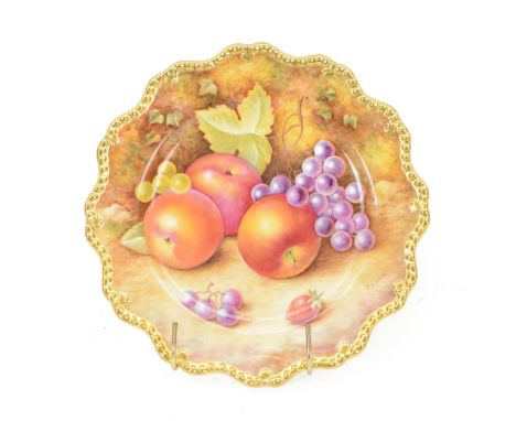 Late 20th century Royal Worcester star plate, of circular form with shaped with gilt shaped rim, hand painted by E Clark with