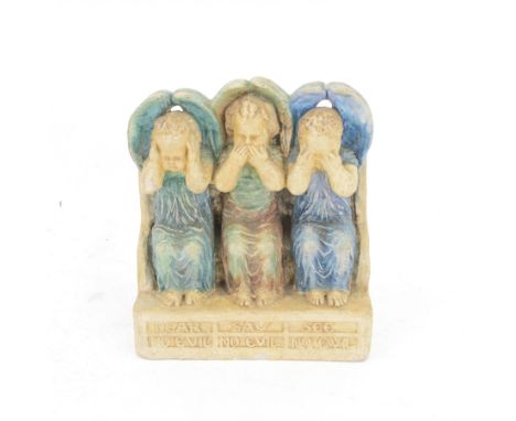 Early 20th century Compton Potters' Art Guild pottery figure group, after a design by Mary Watts, modelled as three winged pu