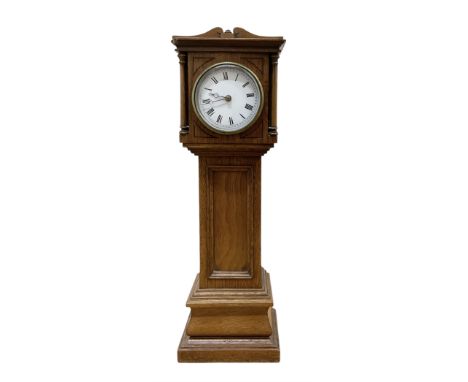 French- late19th century miniature scale longcase clock standing 13" high, walnut case with finely turned and carved features