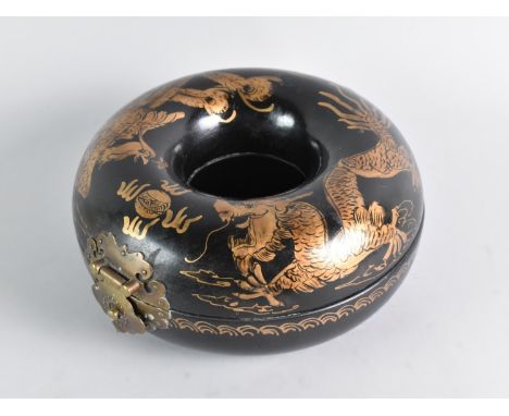 A Chinese Lacquered Cho Zhu, Or "Doughnut" Jewellery Box, Traditionally Used for Storing Necklaces, Decorated with Dragons Ch