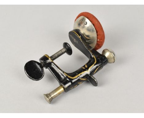 A Late 19th Century Table Mounting Sewing Clamp Pin Cushion, 10cms High