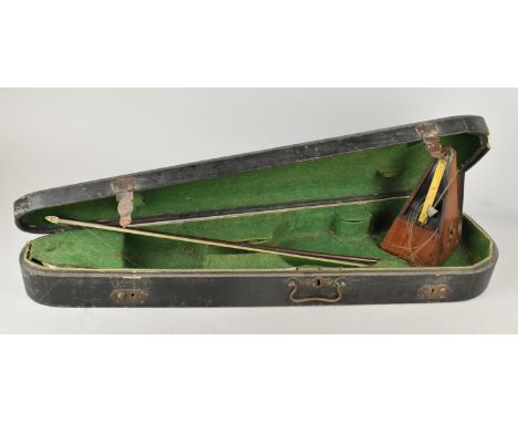 An Early 20th Century Violin Case Together with a Violin Bow and Metronome