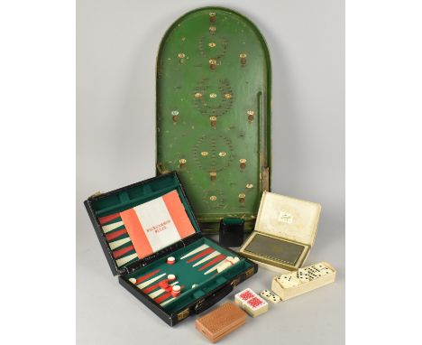 A Collection of Various Games to Comprise Vintage Bagatelle Board (Some Condition Issues), Backgammon, Cards, Dominoes etc