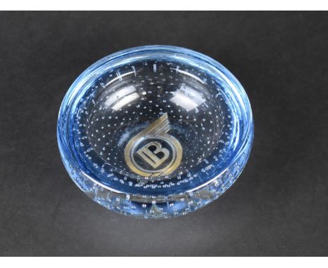 A Mid Century Whitefriars Bubble Glass Bowl Commissioned for the  Bowmaker Racing Team with Etched Logo to Base, 10cm Diamete