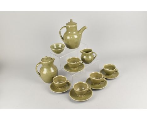 A Studio Pottery Green Glazed Coffee Set, Harry Davis (1910-1986) and May Davis (1914-1998) for Crowan Pottery, to Comprise C