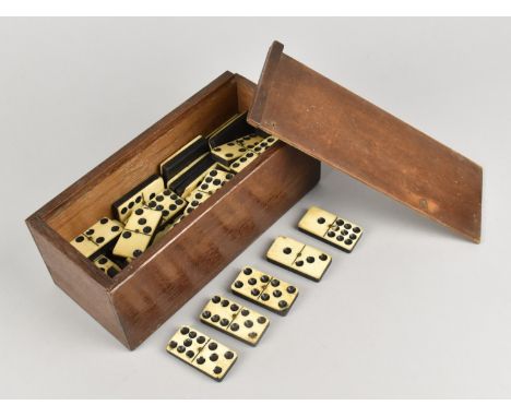 A Late Victorian/Edwardian Chess/Dominoes Box Containing Set of Six Spot Dominoes