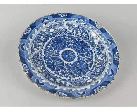 A Chinese Qing Dynasty Kangxi Period Blue and White Charger with Floral Motif Design, 37cm Diameter (Condition Issues to Incl