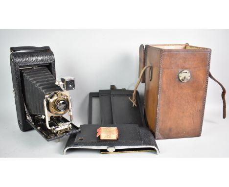 A Vintage Kodak Folding Camera with Leather Carrying Case Containing Plate Etc
