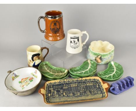A Collection of Various Ceramics to Comprise Sylvac Planter no.1513, Majolica Leaf Dishes, Carlton Ware Art Deco Style Toast 