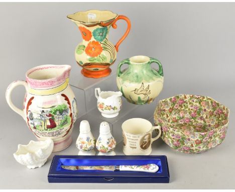 A Collection of Various Art Deco and Mid Century Ceramics to Comprise Wade Heath Twin Handled Vase Hand Painted with Landscap