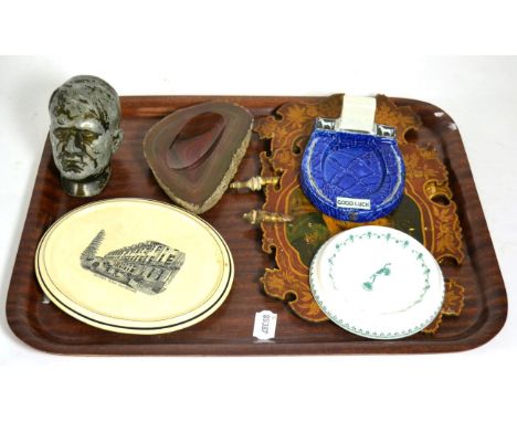 A group of miscellaneous including a Royal Worcester dish, a Late Foley, Shelly horse shoe form match striker, two 19th centu