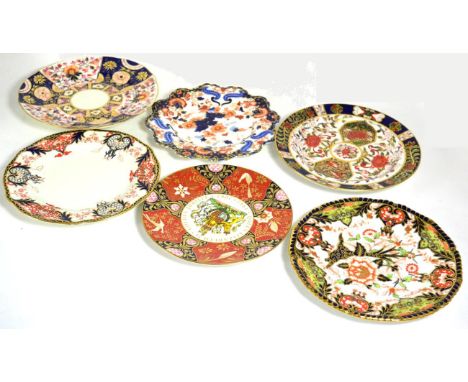 Six assorted Royal Crown Derby Imari pattern plates Various dates, each piece with rubbing, light surface scratches and crazi