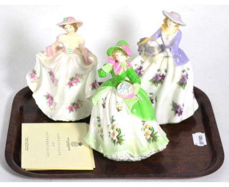 Three Royal Worcester figures ''Sweet Rose'', ''Sweet Holly'' and ''Sweet Violet'' with certificates Good condition. 