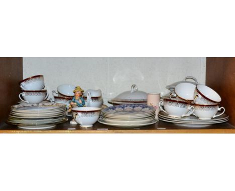 A shelf of miscellaneous Derby and other ceramics, mainly tableware 