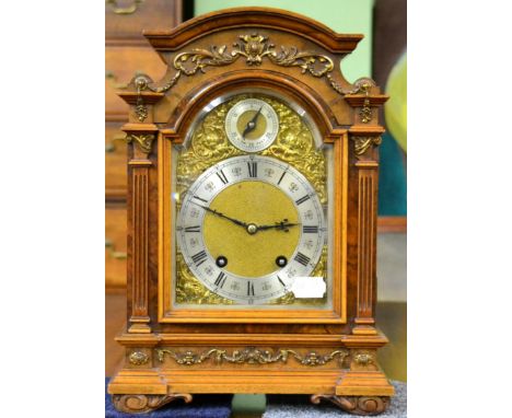 A Victorian walnut quarter striking table clock, movement stamped Lenzkirch 1 million