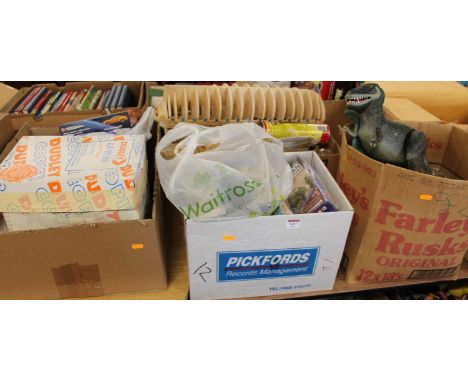 Four boxes of mixed media plastic and wooden kits and accessories, to include Airfix, Revell, balsa wood boat kits etc; toget