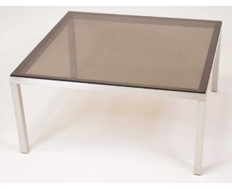 George Ciancimino (b.1928) - a circa 1970 brushed aluminium and smoky glass inset square coffee table, etched monogram to und