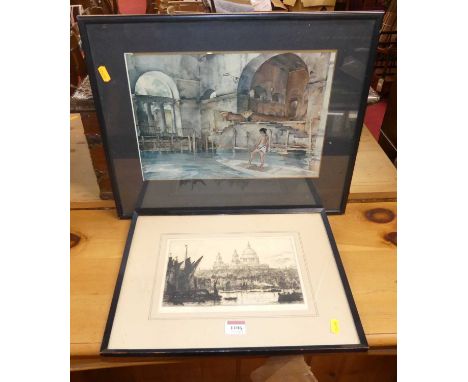 St Paul's from the Thames, etching; together with a William Russell Flint print (2)
