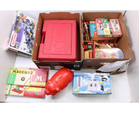 2 boxes of mixed children's toys including a boxed modern issue Meccano Space Explorer, a Pinky &amp; Perky bagatelle board, 