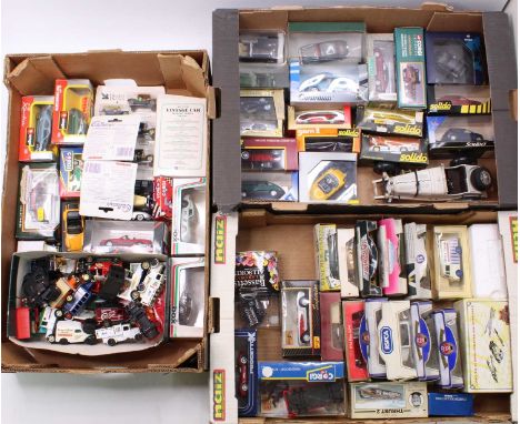 Three trays of mixed boxed and loose diecast vehicles by Model Box, Corgi Classics, Solico and others, to include a Corgi Cla