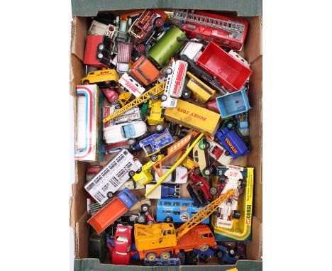 A tray containing mixed play-worn diecasts, with examples including a Dinky Toys Studebaker President Sedan, a Corgi Toys Sil