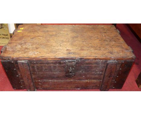A made-up boarded oak box/trunk, w.69cm 