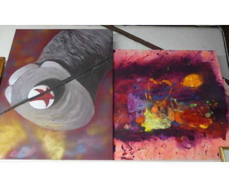 Alexendro Pena - Untitled mixed media on canvas, 89 x 117cm; together with one other (2)