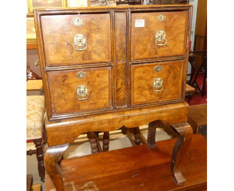 An unusual antique figured walnut four drawer caddy chest of stand, in the early Georgian taste, w.57cm 