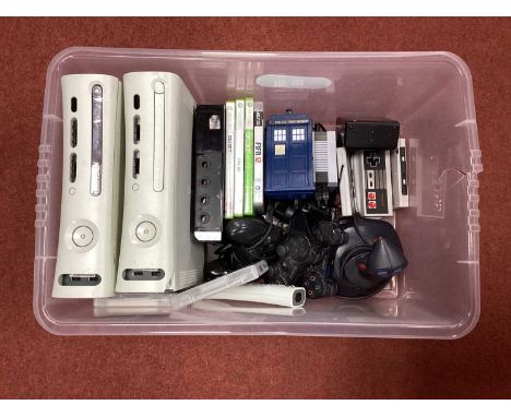 A Quantity of Gaming Items to include Two Microsoft XBOX 360 Games Consoles (damaged), Nintendo Wii Games Console. Casio LCD 