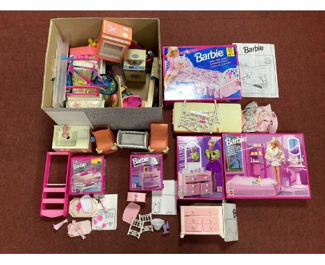 A Quantity of Predominantly Barbie Doll Accessories by Mattel to include Jeep, Bicycle, Furniture, Bathroom. Both boxed and u