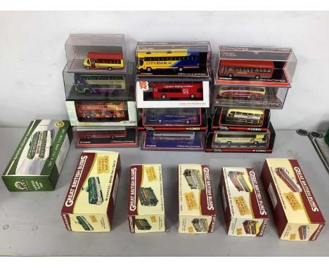 Eighteen 1:76 Scale Diecast Model Buses by Corgi, Atlas Editions and other to include Creative Master Plaxton President Bodie