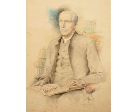 Alexina MacRitchie, early 20th century British School, portrait of a seated gentleman with a book, signed pencil and watercol