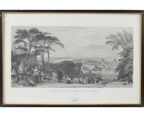 19th Century print, London from Greenwich Park, housed in a glazed and ebonised frame, the frame 48cm x 33cm