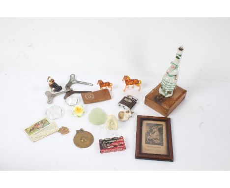 Mixed works of art, to include a Dutch porcelain night light, Ronson lighter, jade pendant, small glass ornaments etc., (qty)
