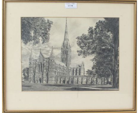 R. J. Osborne, 20th Century pencil drawing of an English cathedral, housed in a glazed frame, the frame 41cm x 35cm&nbsp;