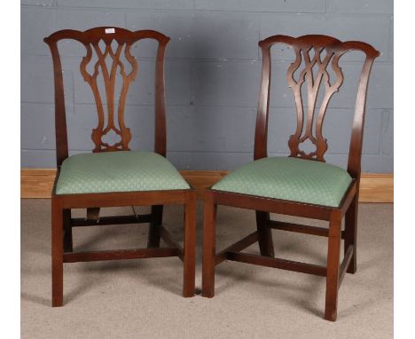 Pair of Chippendale style mahogany chairs, with pierced back slats and drop in seats (2)