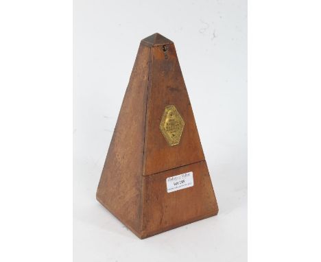 French mahogany cased metronome, with brass label, 22cm tall