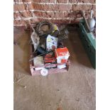 Tray of spares including new tines, plough spares,