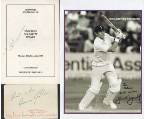 Cricket - eight signed items: Gary Sobers (5x3 inch page), Ian Botham (12x8 inch photo), Fred Truman, Graham Gooch, Robin Smi